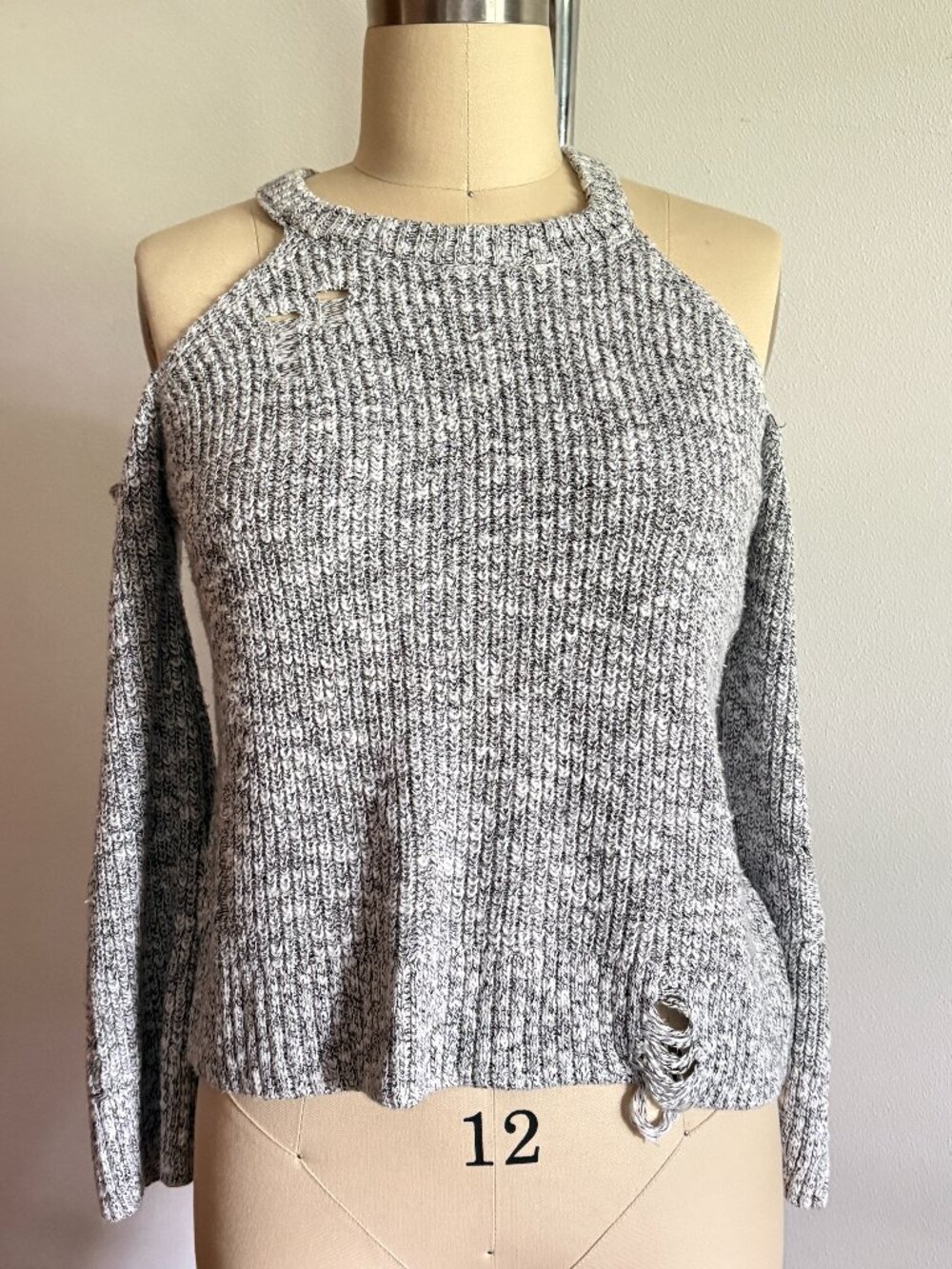 Hollister Distressed Knit High-Neck Halter Tank Top - Grey Marled (Size M)